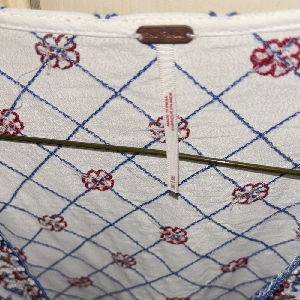 Free People New Holland Park Embroidered White and Blue Top - Picture 2 of 7